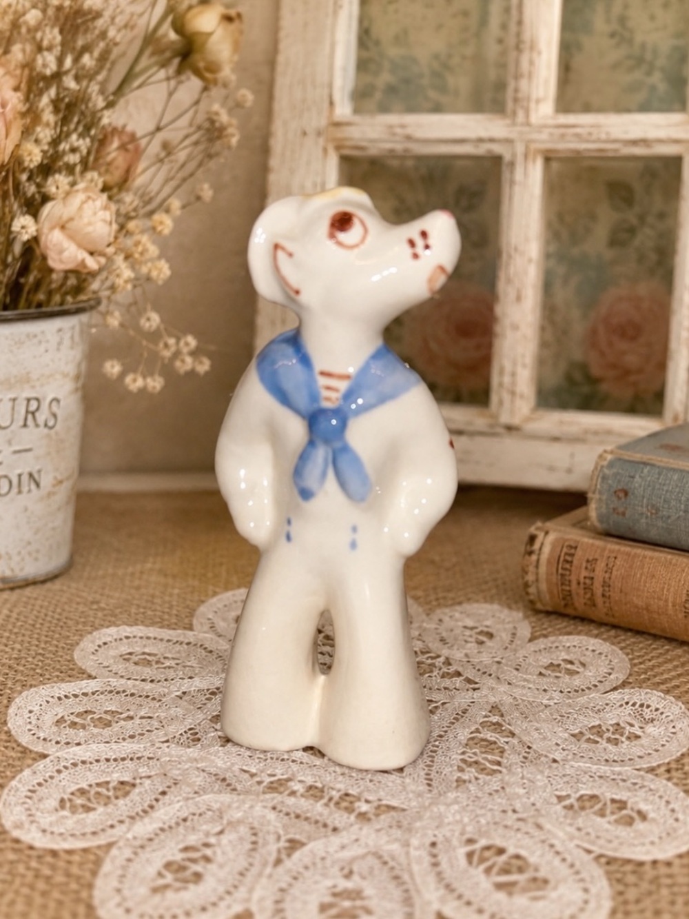 Rare 1940s Rio Hondo WWII Sailor Boy Dog Figurine California Pottery Anthropomor